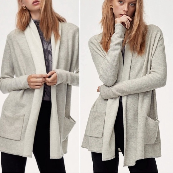 Aritzia Babaton Wool Cashmere Beekman Brennan Light Gray Sweater Cardigan Large - Picture 1 of 11